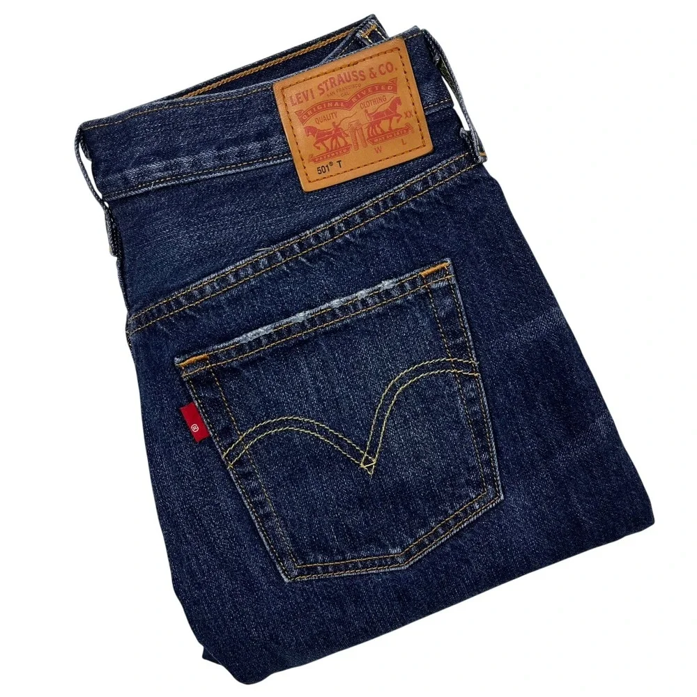 Levi's 501 T Tapered Jeans Men's 31x28 Dark Wash Distressed Denim Button Fly